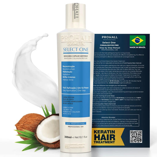 Brazilian Keratin Hair Treatment Blowout Complex Formaldehyde Free - PROHALL SELECT ONE 10.1oz/300ml - Keratina Queratina Brasileña Para Alisar el Pelo Sin Formol- Protein Hair Treatment