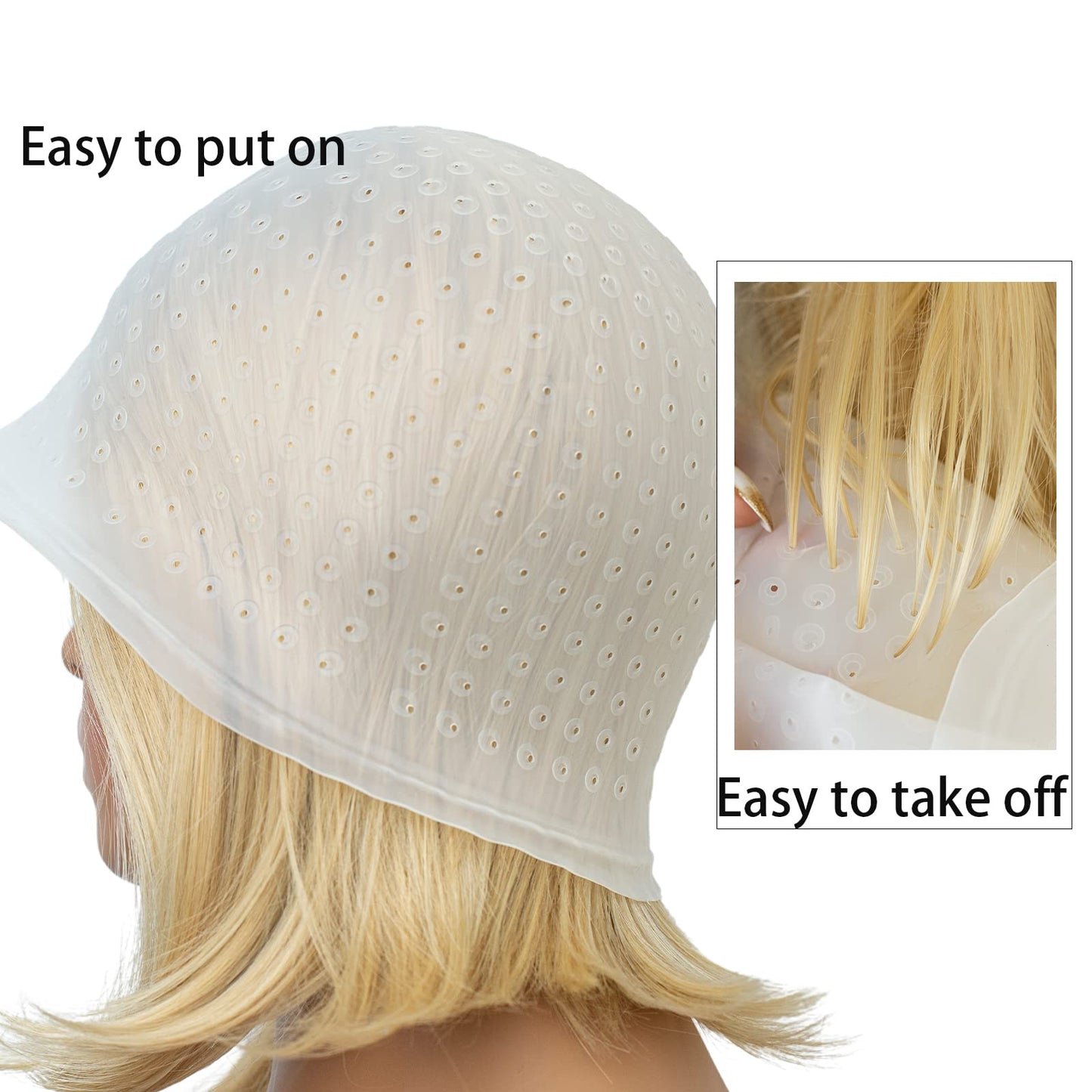 Pre-punched with Holes Silicone Highlight Cap Hair Color Set Professional Reusable Highlighting Cap with Hook Salon Hairdressing Dyeing Staining Tools for Women Men