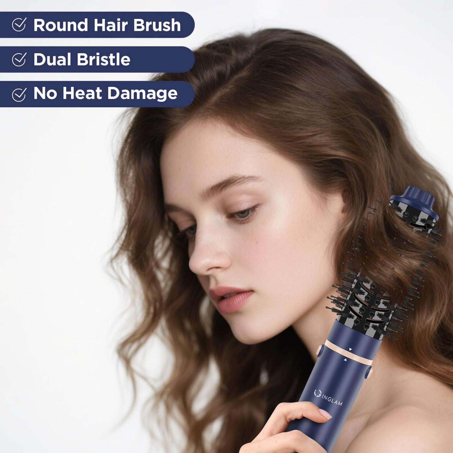 5 in 1 Blow Dryer Brush IG INGLAM MegaAir Hair Styler Brushless Hair Dryer Brush Left/Right Air Auto-Wrap Curler Hot Air Brush Negative Ions No Heat Damage Frizz-Free Drying Curling, Prussian Blue
