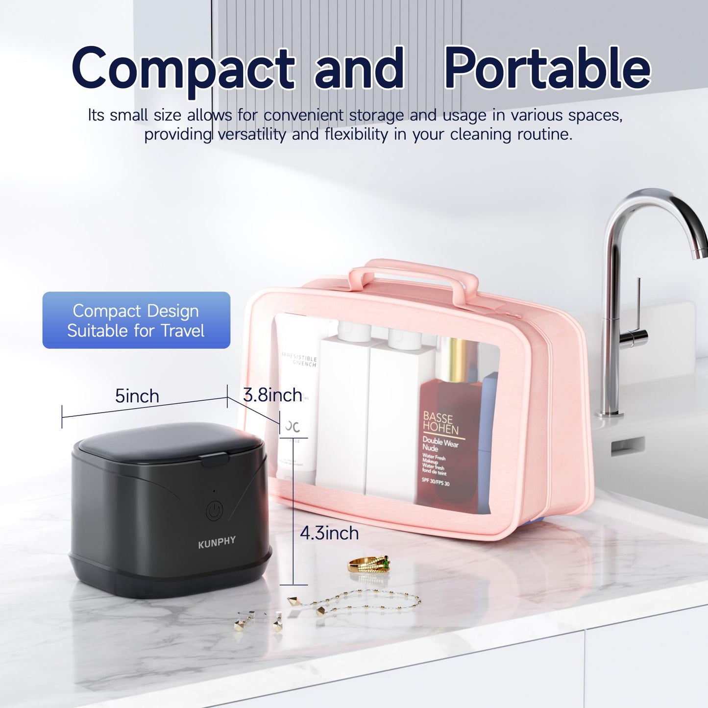 Ultrasonic Retainer Cleaner, KUNPHY 46KHz Professional Ultrasonic Cleaner 7.5Oz, Retainer Cleaner Machine for Dentures, Braces, Aligner, Dental Appliances (Black)