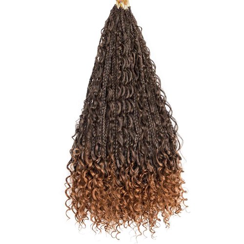 Goddess Box Braids Crochet Hair with Curly Ends 24 Inch 4 Spirals Boho Braids 8 Packs Pre Looped Synthetic Braiding Hair Extension Crochet Hair for Black Women T30#