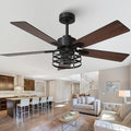52 Inch Farmhouse Ceiling Fan with Light - Maple/Black, 6-Speed DC, Remote