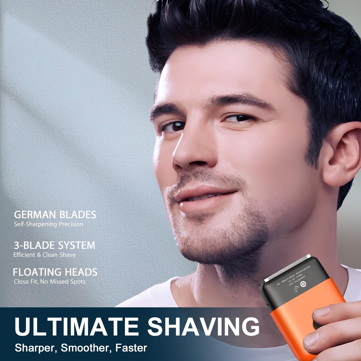 Electric Shavers for Men, Mini Travel Electric Razor, Foil Shaver for Men, Fast Rechargeable Dual Floating Blades IPX7 Waterproof Wet Dry Face Razor-Light Orange