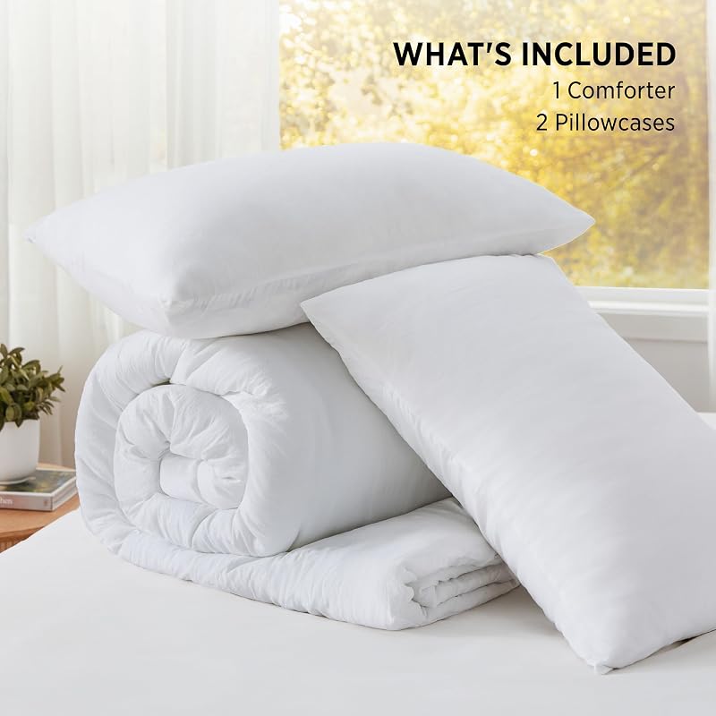 Bedsure Oversized King Comforter Set - Prewashed White 120x98