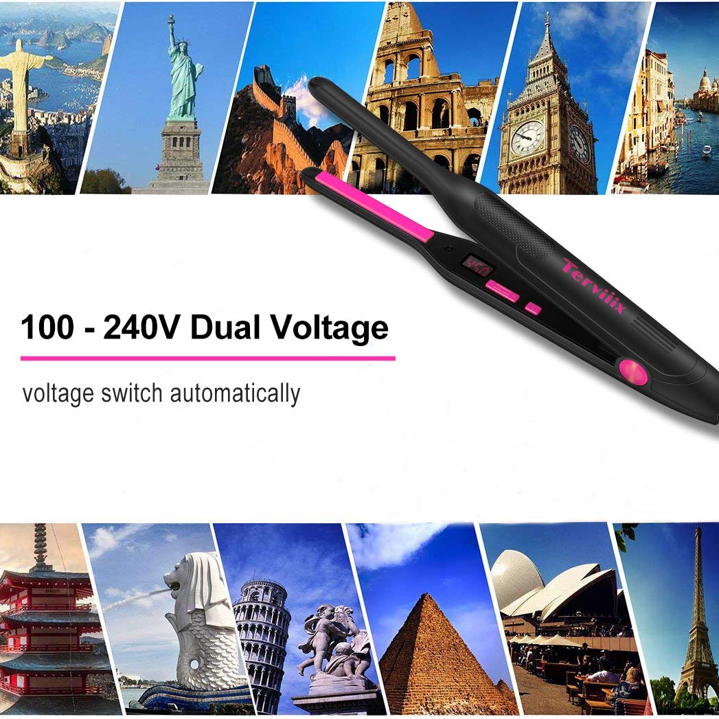 Terviiix Pencil Flat Iron, Small Flat Irons for Short Hair, Beard and Pixie Cut, 3/10 Inch Ceramic Tourmaline Mini Hair Straightener Dual Voltage with Adjustable Temperature, Auto Shut Off