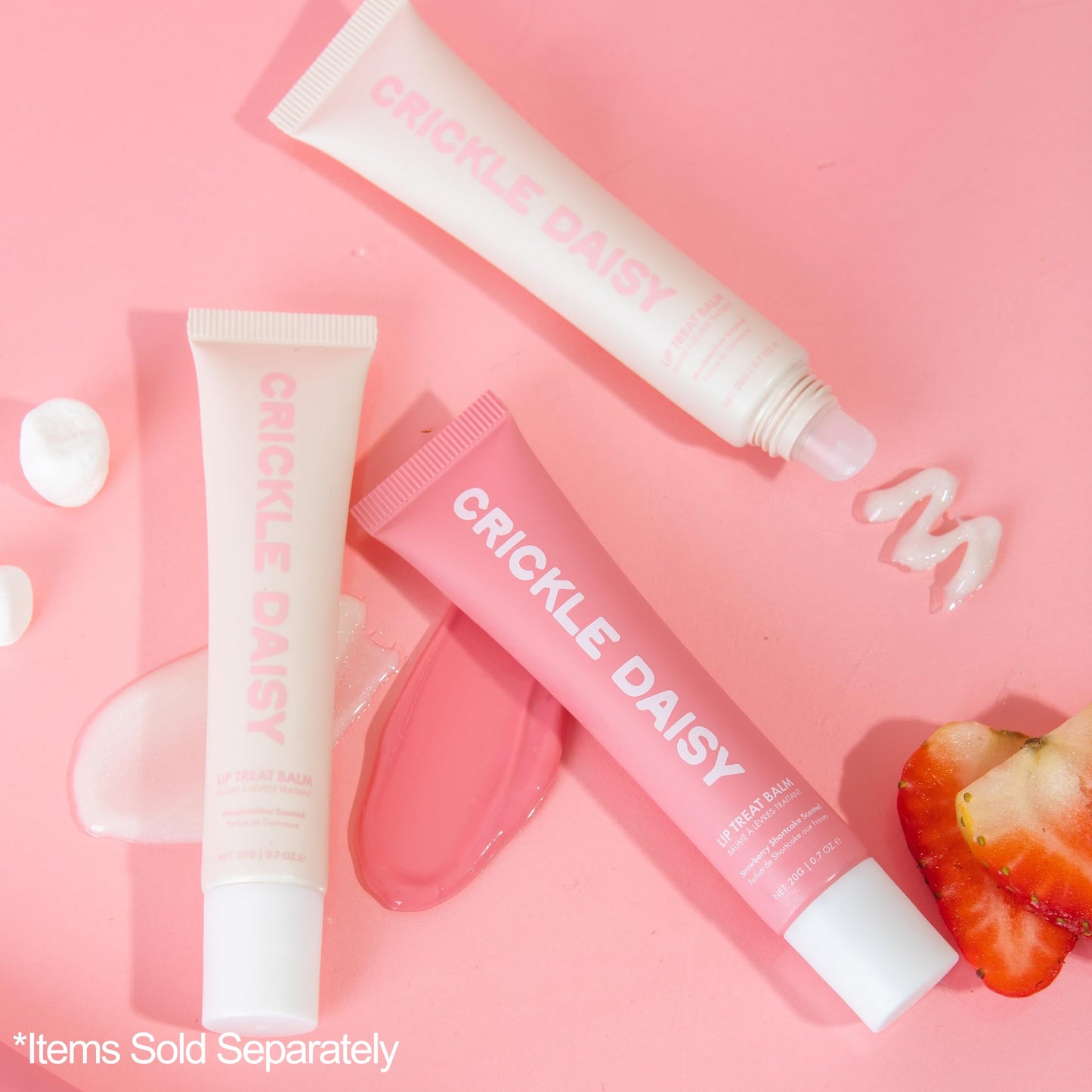 Crickle Daisy Lip Treat Balm - Hydrating & Nourishing Lip Balm with Avocado, Olive, and Coconut Oils - Softening Lip Moisturizer & Protection for Very Dry Lips - Strawberry Shortcake Scented, 0.7oz