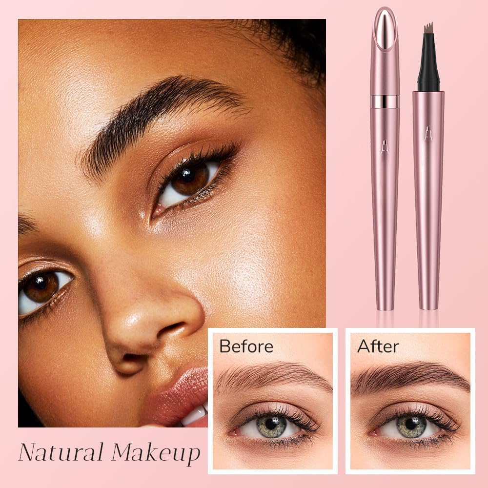 Eyebrow Pen, 2025 New Waterproof Microblading Eyebrow Pencil, 4 Tip Eye Brow Pen, Long-lasting Natural Eyebrow Makeup Fine Stroke Magic Eyebrow Pencil for Women (Dark Brown)