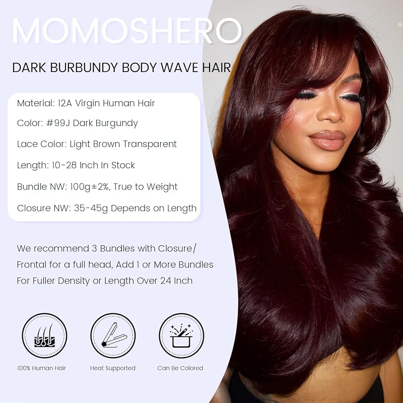 #99j Burgandy Body Wave Hair Bundle 10 Inch 12A Virgin Brazilian Remy Single Bundle