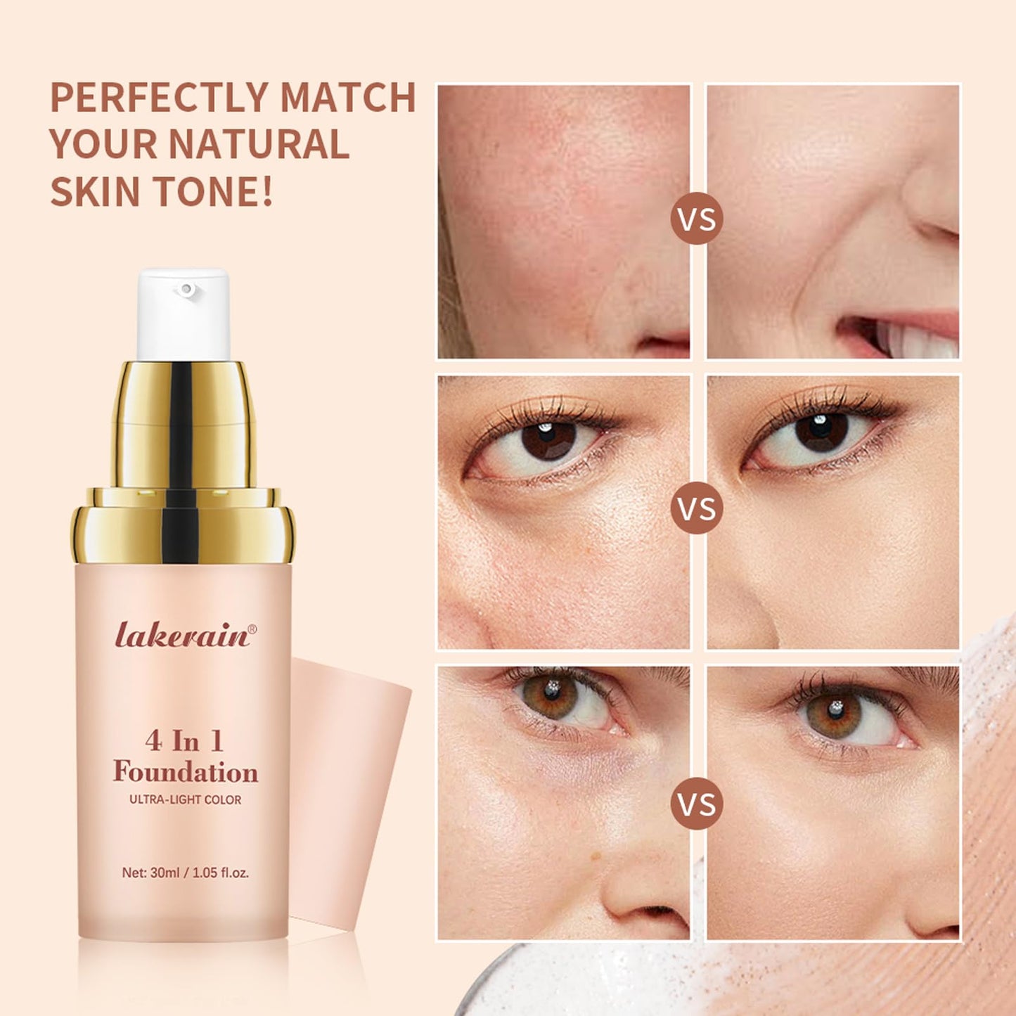 Foundation 4 in 1 - Color Changing, Medium Coverage, Hypoallergenic, Long-lasting & Waterproof, Neutral Finish