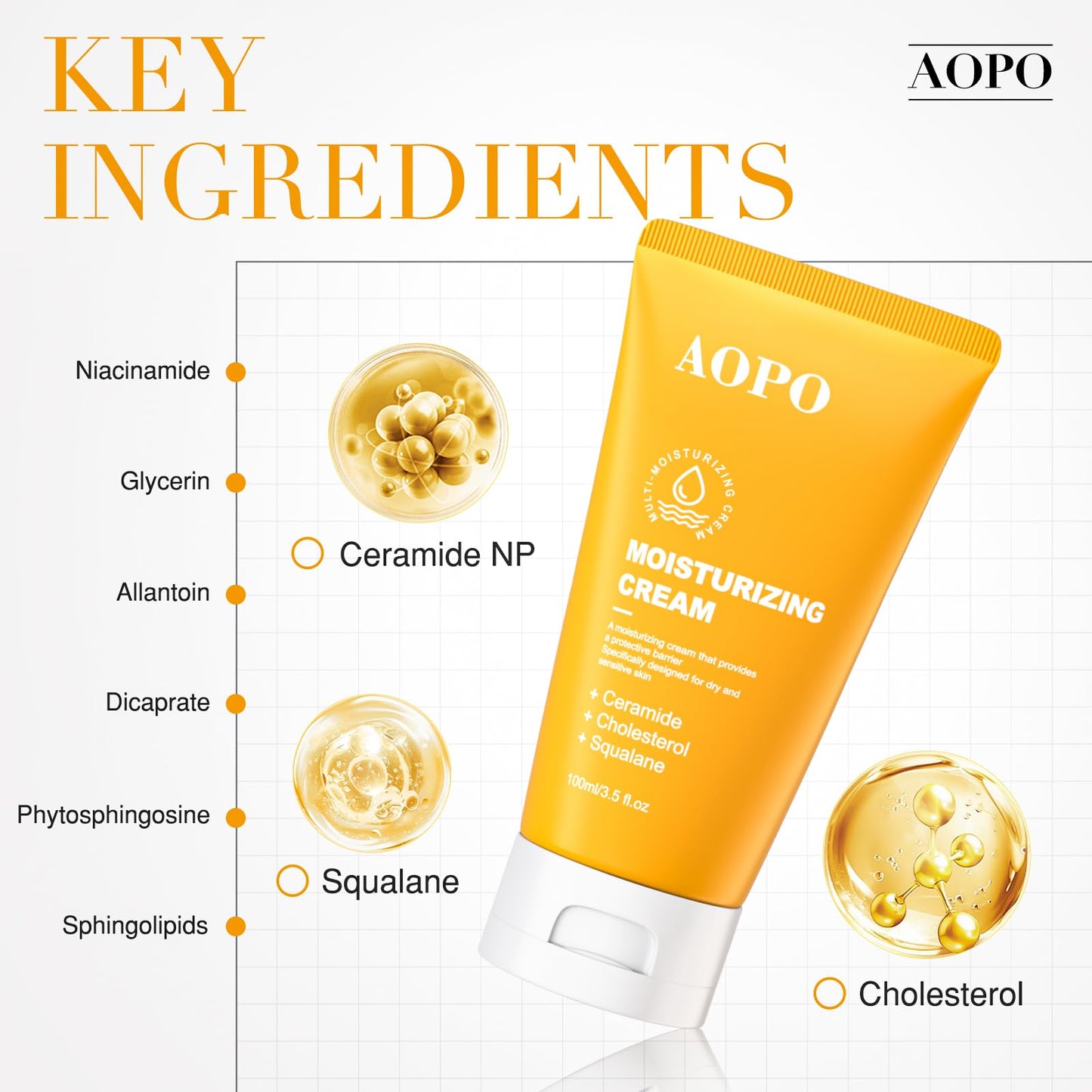 AOPO Face Moisturizer with Ceramide, Cholesterol, and Squalane - Daily Face & Body Moisturizer for All Skin Types, Non-Greasy & Fast-Absorbing, 3.50 fl.oz.