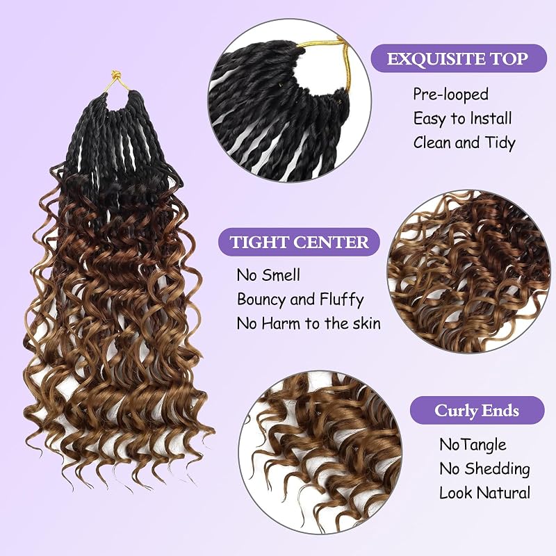 Goddess Box Braids Crochet Hair 10 inch - Boho DIY Pre-Looped 8 Packs #1B-33-30+10in