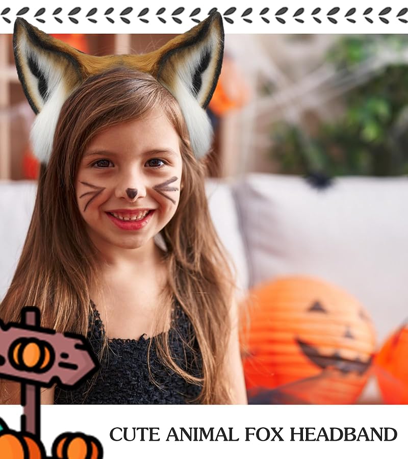 Brown One Size Fox Wolf Cat Ears Headband - Plush Animal Ears Hairband for Cosplay