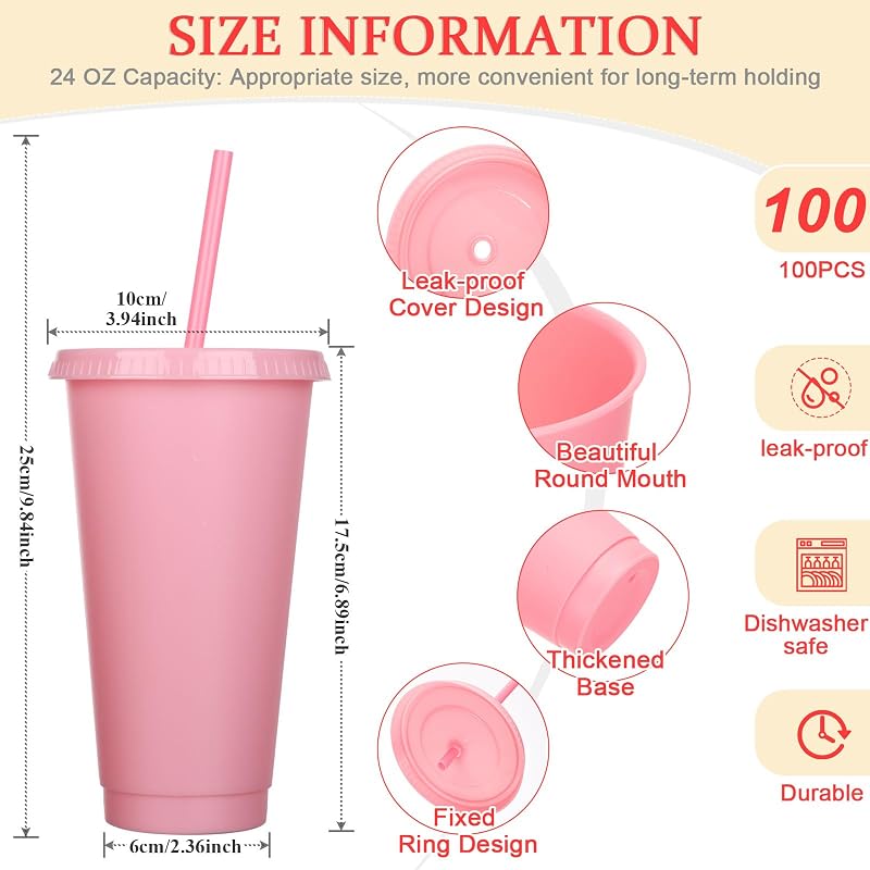 Variation of THIS listing: Classic Color 100 Pack Plastic Cups with Lids & Straws - 24-27 oz