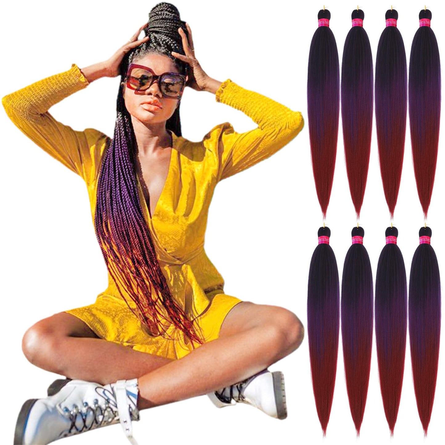 FAYETA Ombre Pre Stretched Braiding Hair, 28''-8 packs Silky Color Blend Braid Hair Extensions, 100% Synthetic Crochet Hair Braids