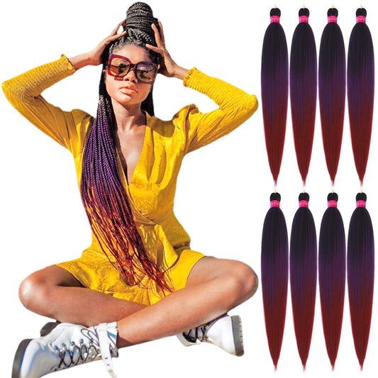 FAYETA Ombre Pre Stretched Braiding Hair, 28''-8 packs Silky Color Blend Braid Hair Extensions, 100% Synthetic Crochet Hair Braids