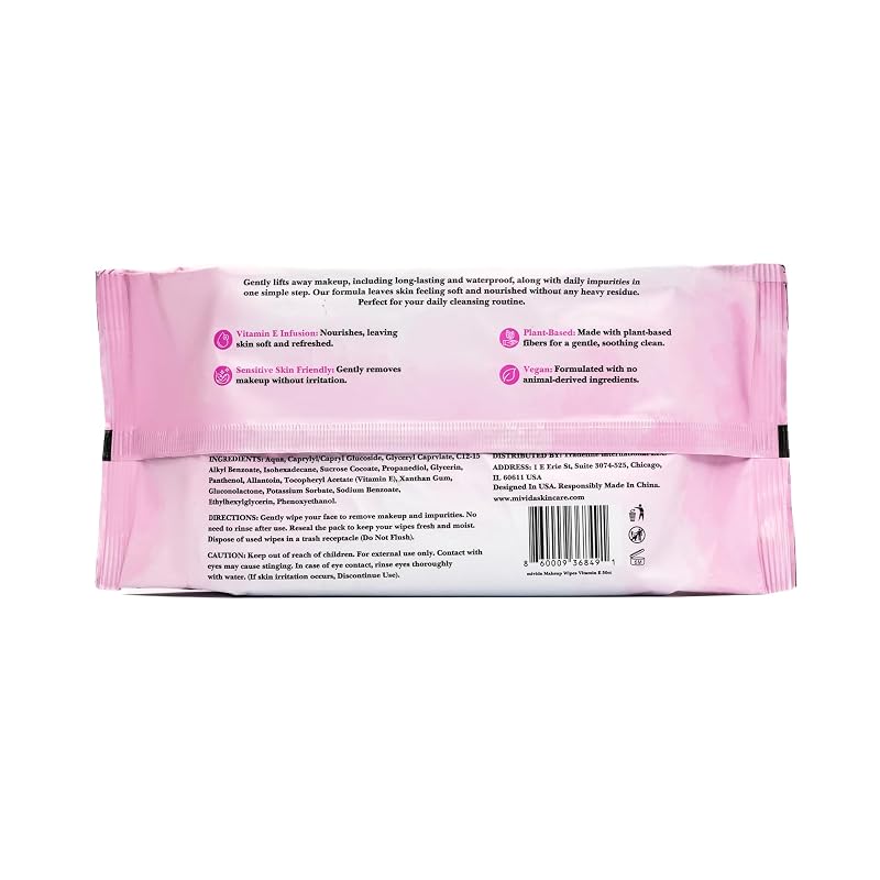 Fragrance Free Hypoallergenic Makeup Remover Wipes 200 Count - 4 x 50, Vitamin E, Alcohol-Free