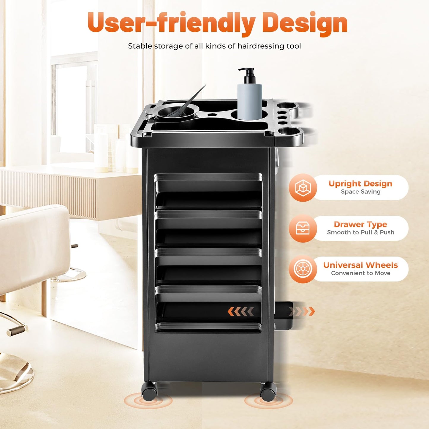 Salon Trolley Cart, 5-Layer Rolling Trolley Cart, Mobile Storage Station for Beauty Tattoo Hairdressing, Beauty Styling Station with Wheels and 5 Drawers