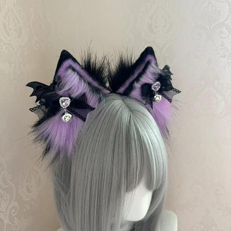Punk Cat Ears Headband - Variation: Bl Bow Si Bell Love Pu Gem Bp - Cosplay Accessory