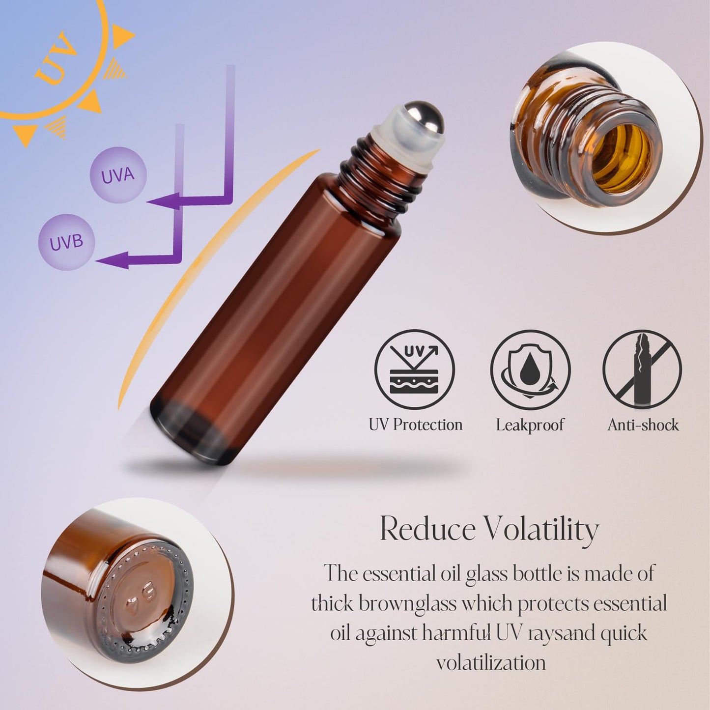 ZEJIA 10ml Roller Bottles for Essential Oils, 4 Pack Glass Roll on Bottles, Refillable Perfume Bottle, with Stainless Steel Roller Balls, 2 Droppers, 1 Opener, Labels (Amber+Blue)