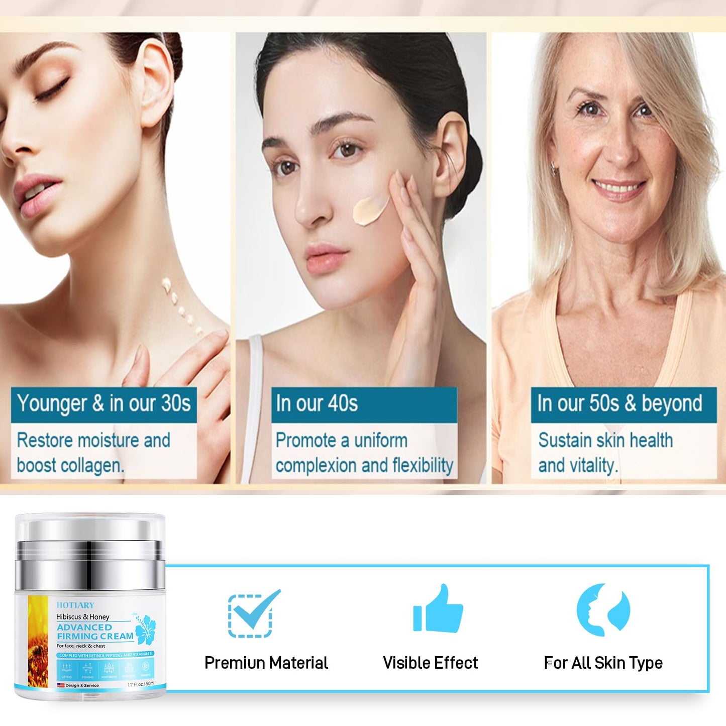 yehapp 50ml Neck Firming Cream Hibiscus and Honey, Neck Cream with Retinol & Peptide, Anti-Wrinkle Neck Creams for Tightening and Firming, Advanced Neck & Face Tightening and Lifting Cream