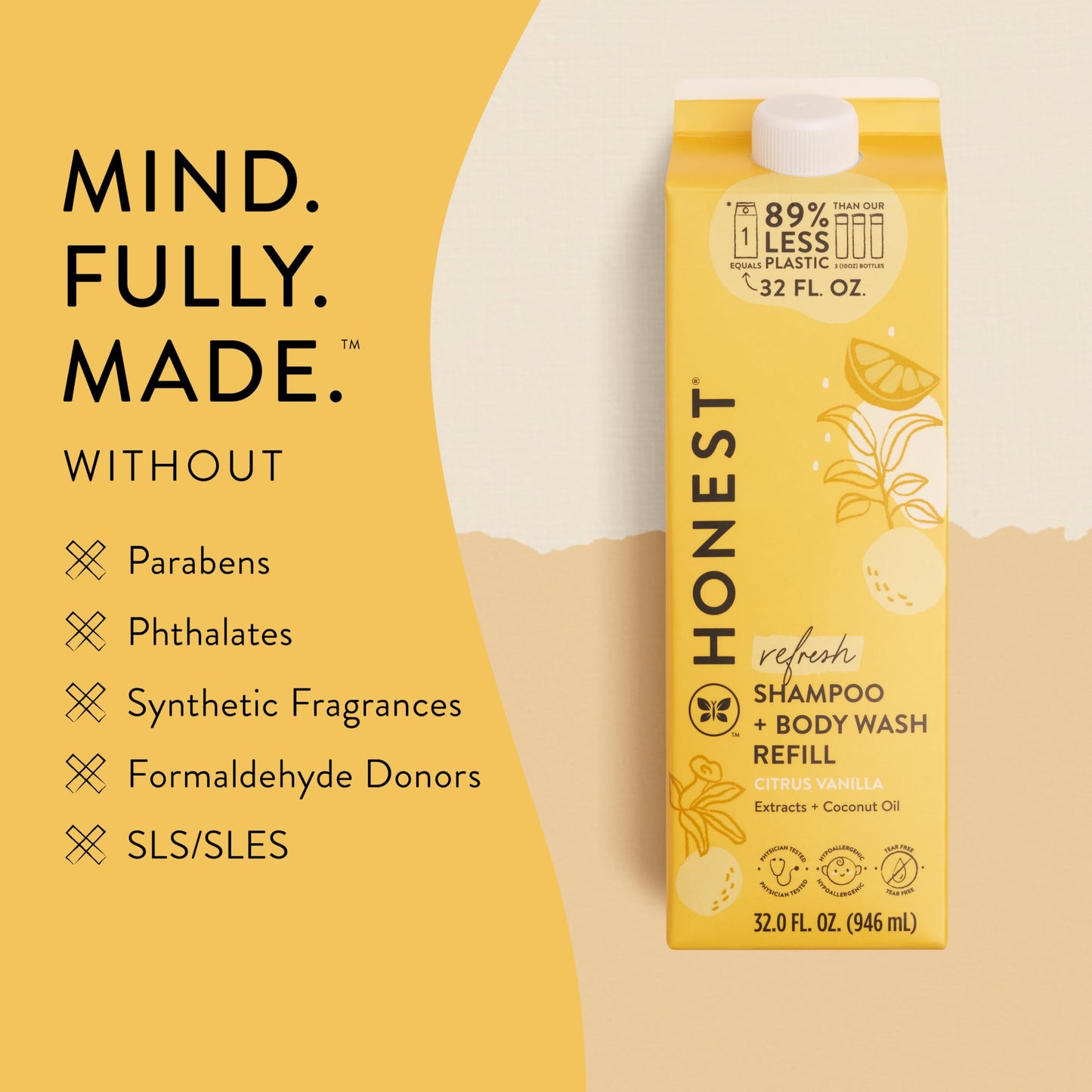 The Honest Company 2-in-1 Cleansing Shampoo + Body Wash Refill Carton | Gentle for Baby | Naturally Derived, Tear-free, Hypoallergenic | Citrus Vanilla Refresh, 32 fl oz