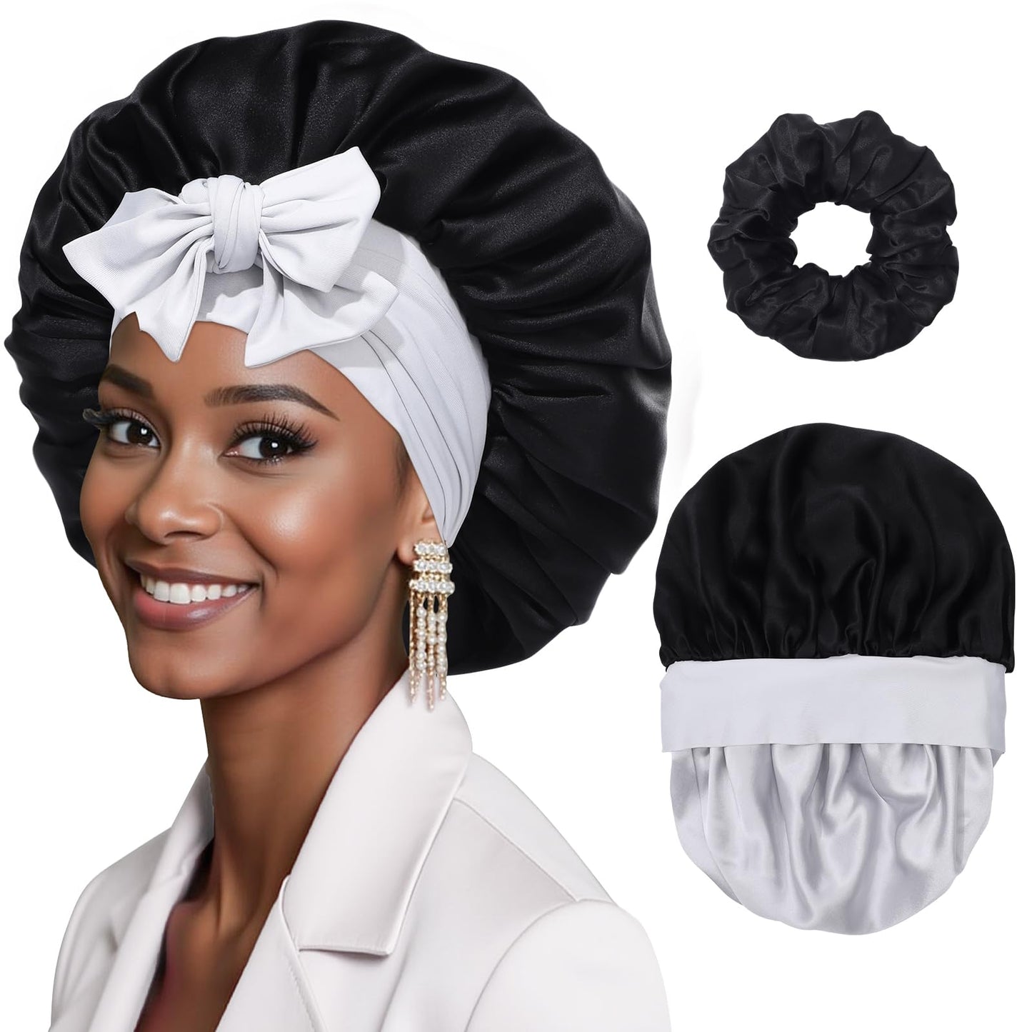 Mulberry Silk Bonnet Sleeping Women Curly Hair Bonnets Tie Band Double Layer Reversible Sleep Bonnet Silk Hair Wrap Sleep Cap