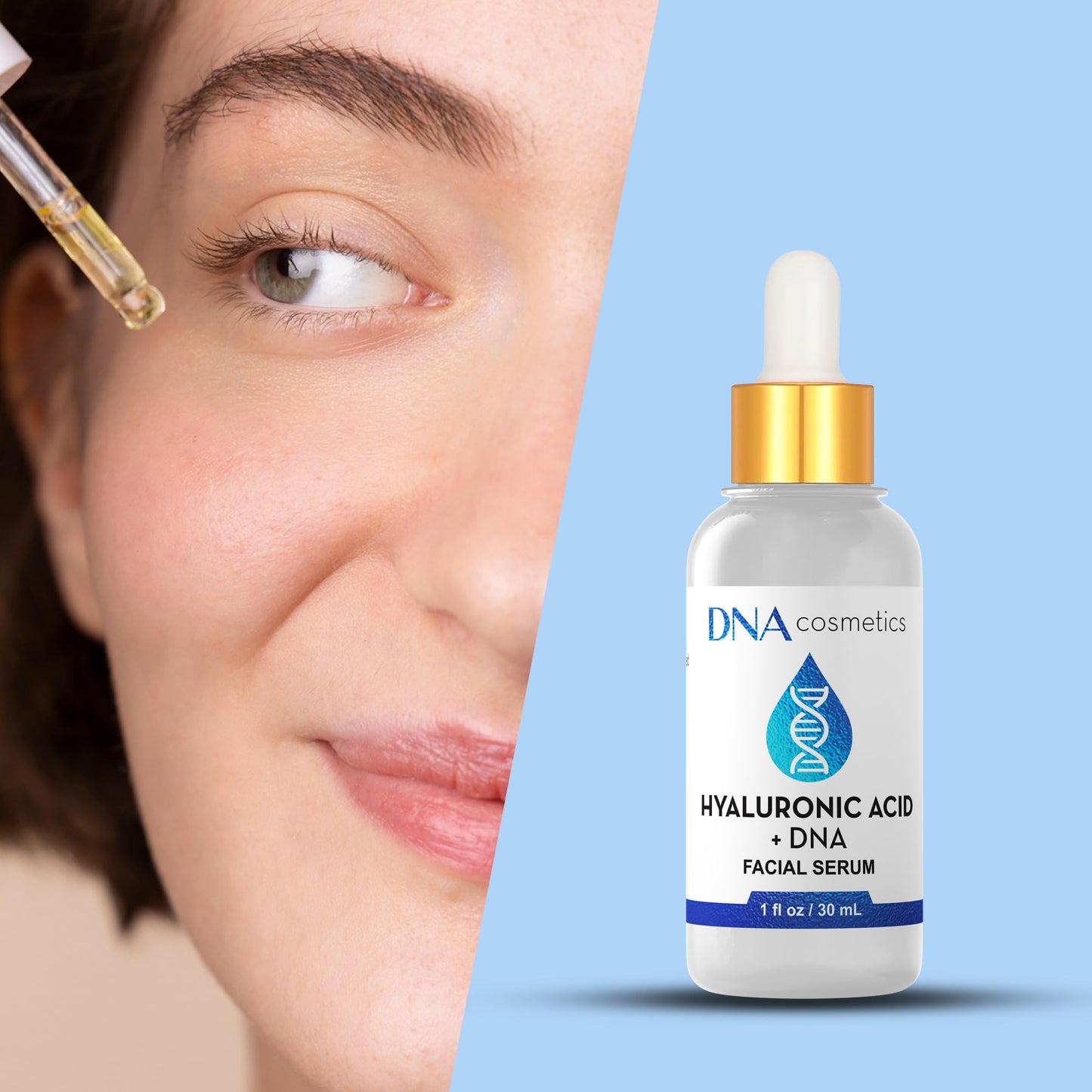 DNA Cosmetics PDRN Hyaluronic Acid Serum with DNA Repair Enzymes – Anti-Aging, Hydrating & Brightening, Wrinkles, Dark Spots & Youthful Skin HA Acido Hialuronico – 1 fl oz