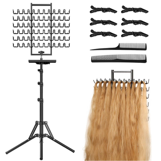 WISIMMALL Adjustable Braiding Hair Rack with 144 Pegs and 2-Side Metal Holder. Includes 6 Hair Clips and 2 Combs for Salon Use
