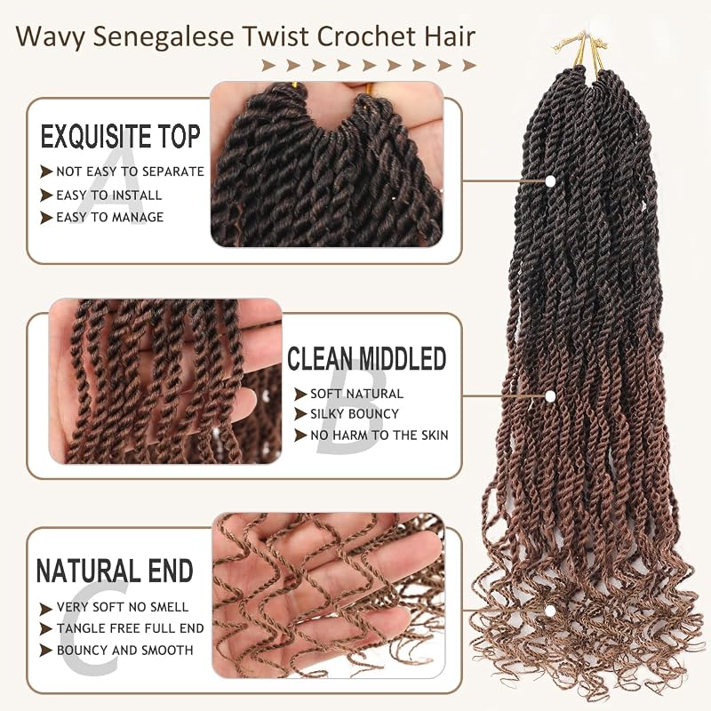 6 Inch Senegalese Twist Crochet Hair 8 Pack Pre-Looped Synthetic Havana Twist 1B3027#