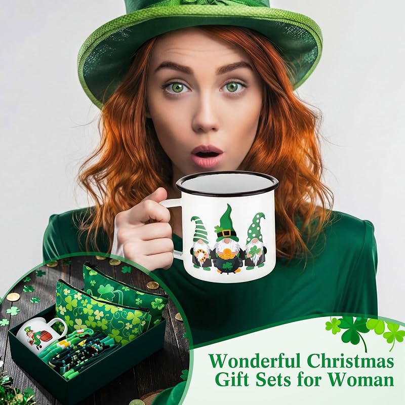 St Patrick's Day Gift Set - 18 Pcs Enamel Mugs, Makeup Bags & Shamrock Socks - Variation: St. Patrick’s Day