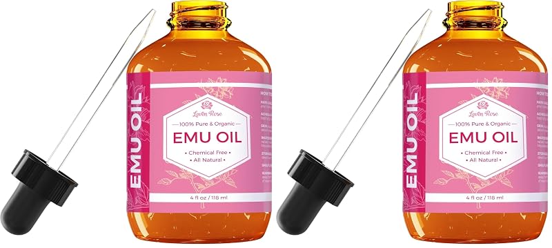 Emu Oil 4 oz (Pack of 2) – 100% Pure Skin & Hair Moisturizer with Pipette
