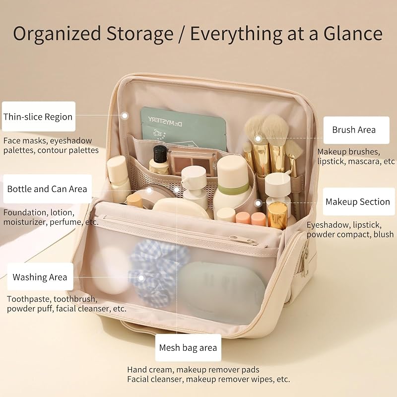 Foldable Magnetic Makeup Bag with Compartments - Large Capacity Travel Organizer (Mist y Pink) Variation of THIS listing