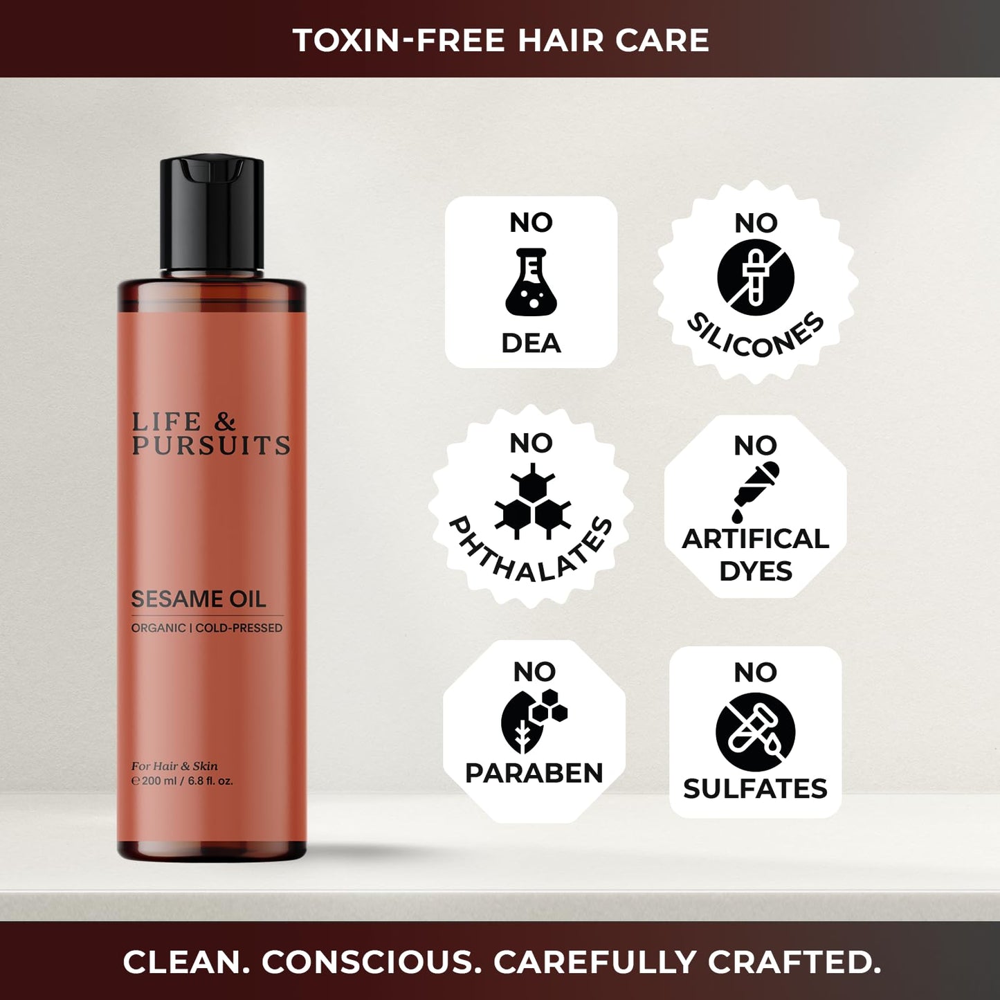 Life & Pursuits Cold-Pressed Sesame Oil Combo (6.76 fl oz) - Unrefined Moisturizer for Healthy Hair and Smooth Skin