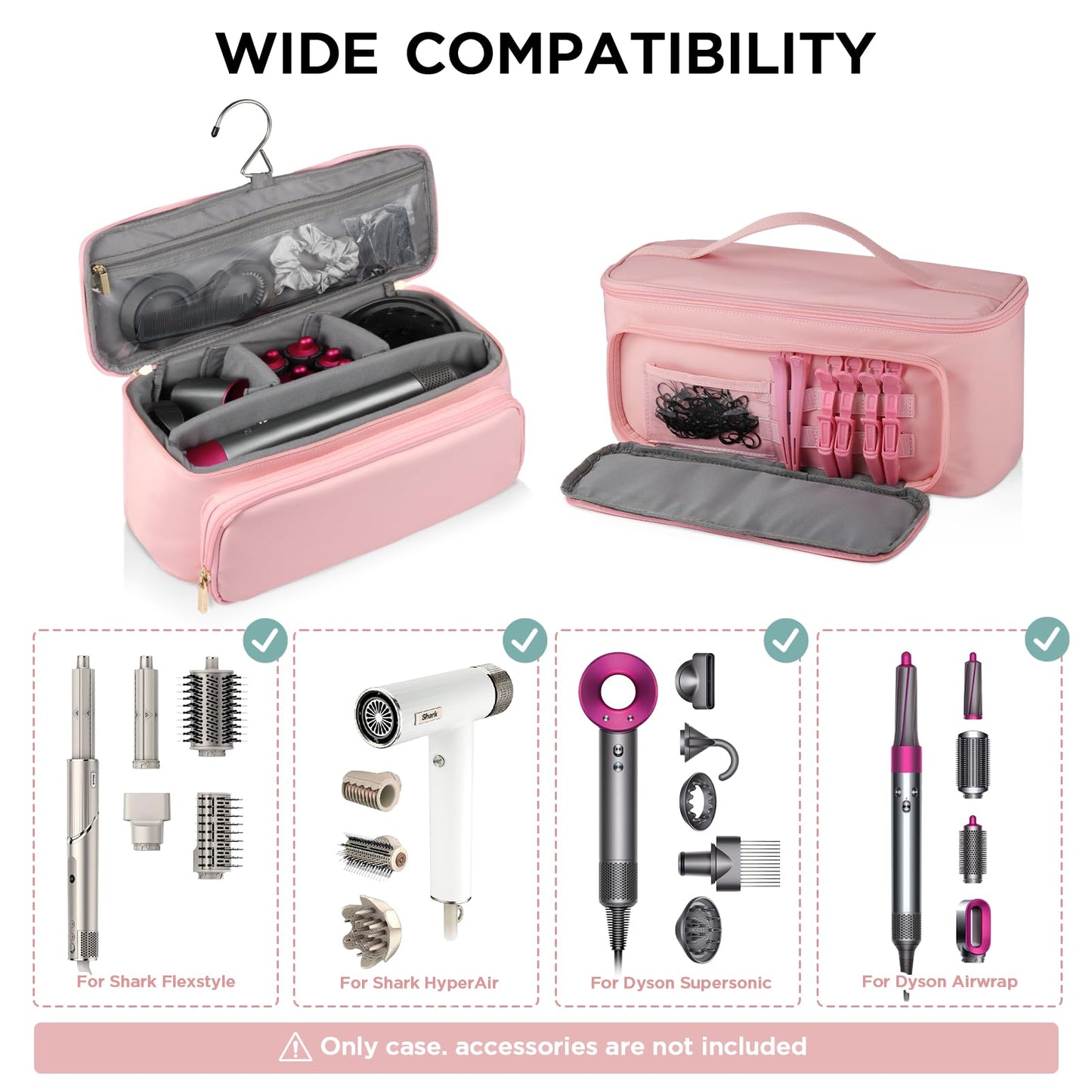 CHICECO Hair Tool Travel Bag for Shark FlexStyle Airwrap Hair Dryer and Styling Accessories Tools Storage Bag, Waterproof Travel Carrying Case Hair Tool Organizer, Gift for Women (Pink)