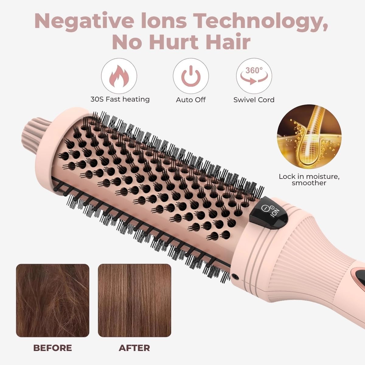 IUIBeauty 3-in-1 Thermal Brush for Hair – Straightens, Volumizes & Curls with Negative Ion Technology, Digital Display, Rose Gold