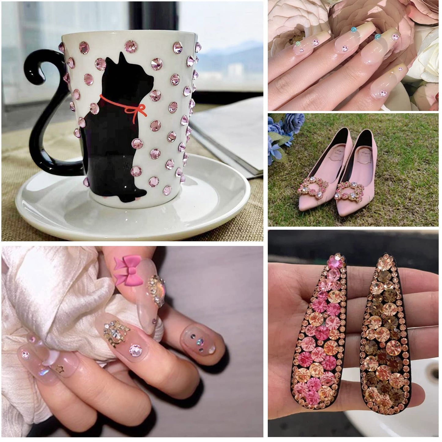 Beadsland 7200pcs Flatback Rhinestones, Pink Nail Gems Round Crystal Rhinestones for Crafts, Mixed 6 Sizes with Wax Pencil Kit, SS3-SS10, Light Rose/Light Pink