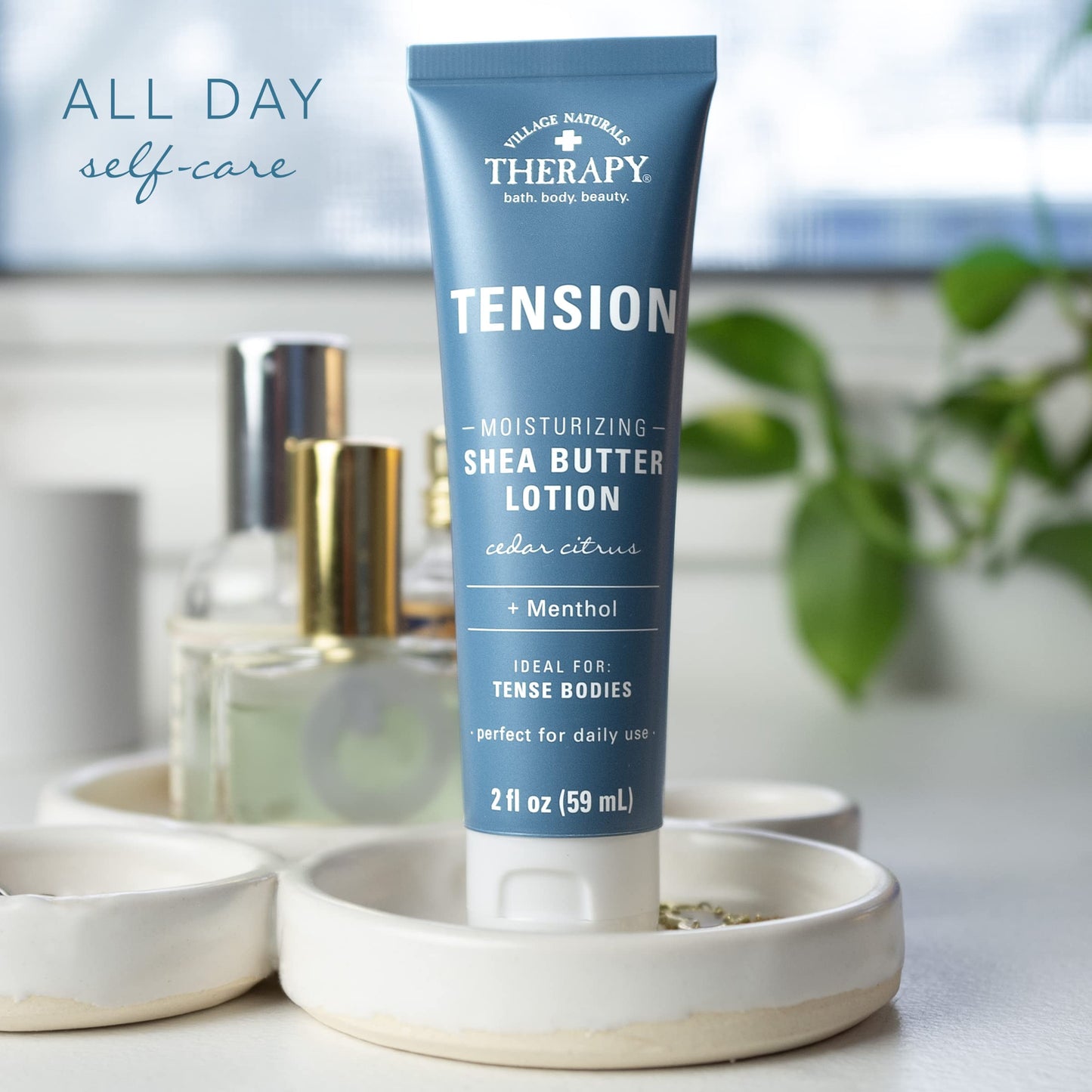 Village Naturals Therapy Tension Relief Shea Butter Lotion, Cedar Citrus Soothe, Daily Moisturizing Hand & Body Lotion with Aloe & Menthol, 2 oz Travel Size, 6-Pack