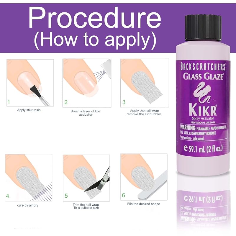 Backscratchers Kikr Nail Resin Activator 2 oz – Quick Dry Spray for Silk & Fiberglass Wraps