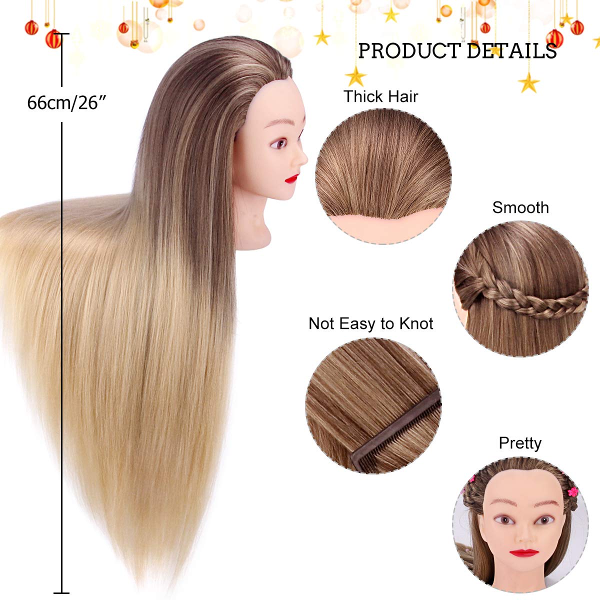 26'' Mannequin Head with Hair, Mcwdoit Cosmetology Manican Manikin Head Human Hairstyles Hairdressing Practice Training, Doll Head + Hair Styling Kit