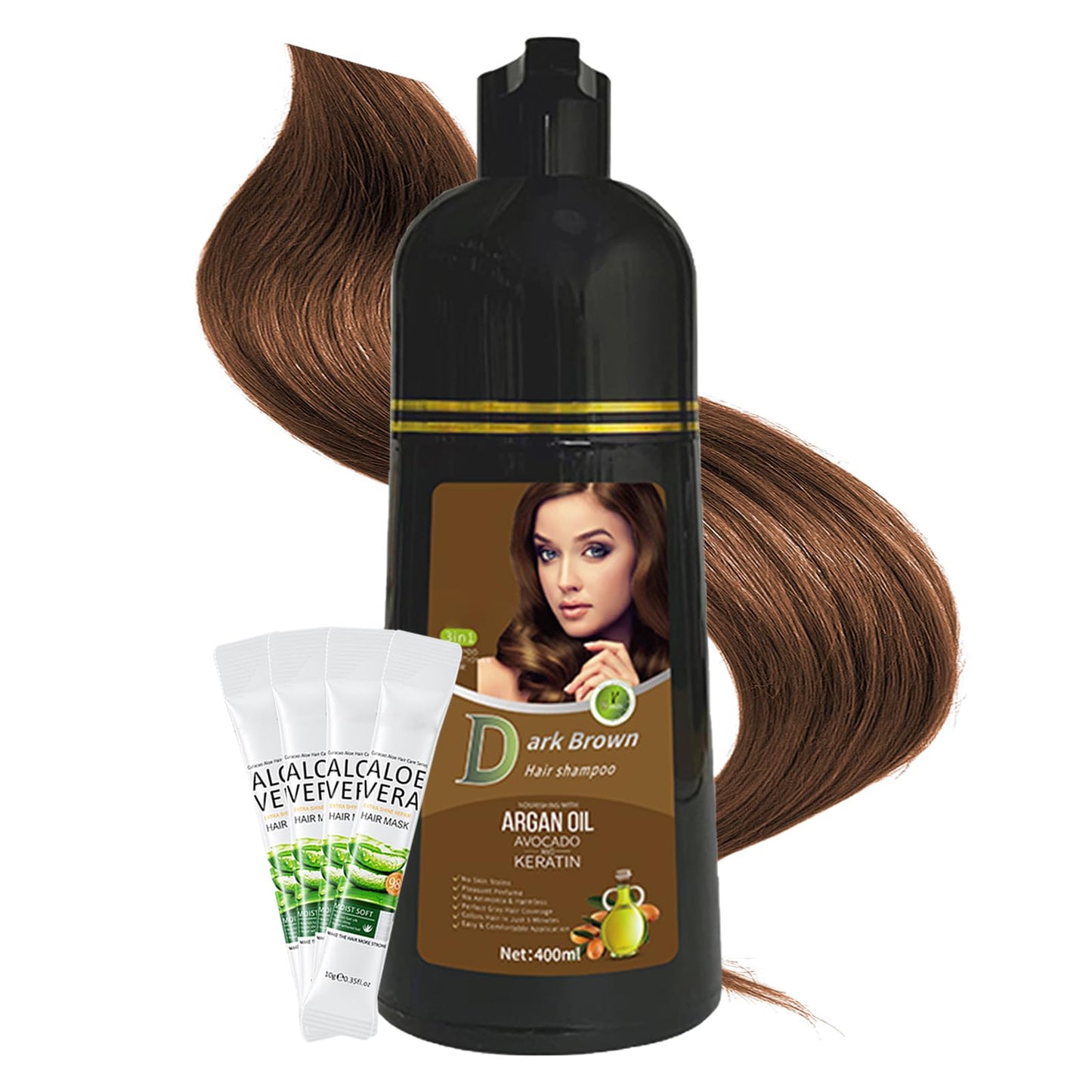 Fokiabin Gray Coverage Color Shampoo - 3-in-1 Color Depositing Shampoo with Herbal Formula, Ammonia-Free Hair Dye for Women & Men, Long-Lasting Root Touch Up (Dark Brown, Lasts 6 Weeks)