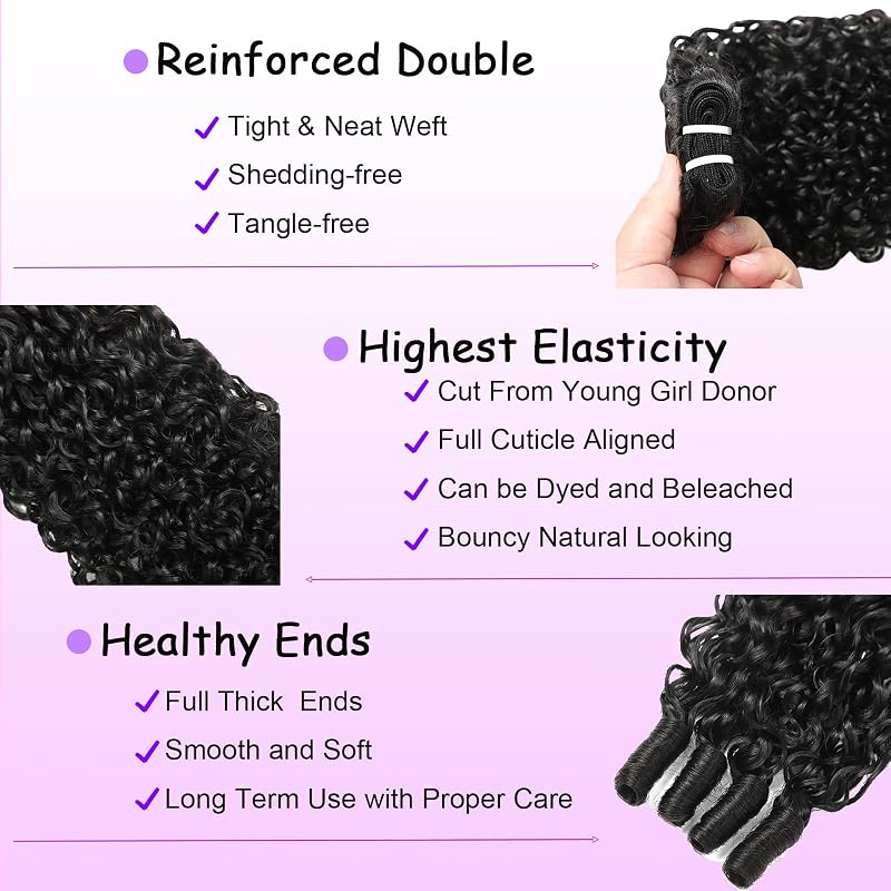 Burmese Curly Hair Bundles Water Wave 3C4A 12" - Natural Black, 3 Bundles