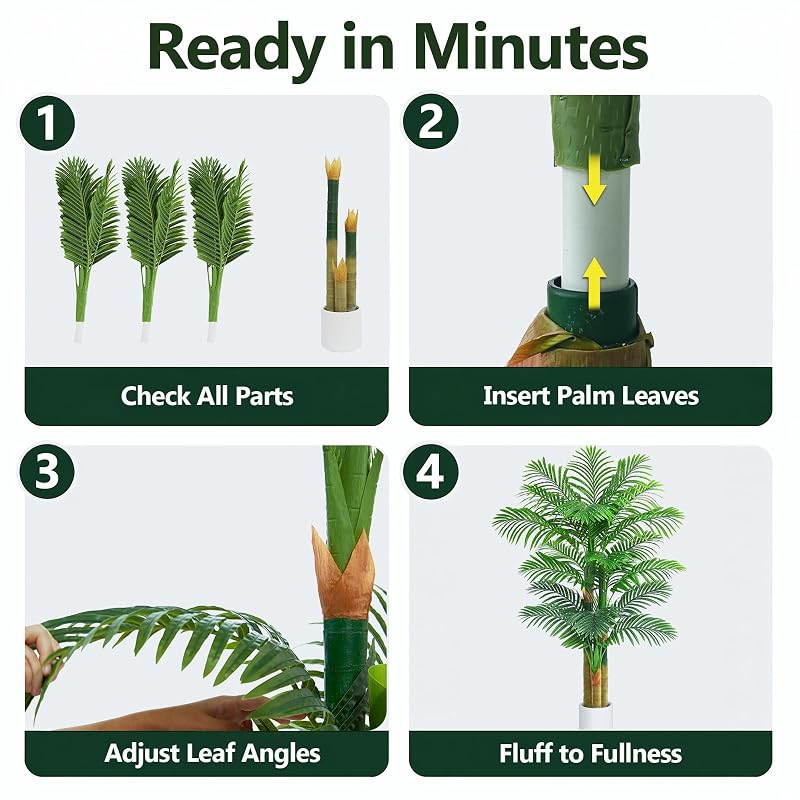 5FT Artificial Golden Cane Palm Tree with White Pot - UV Resistant, Indoor/Outdoor