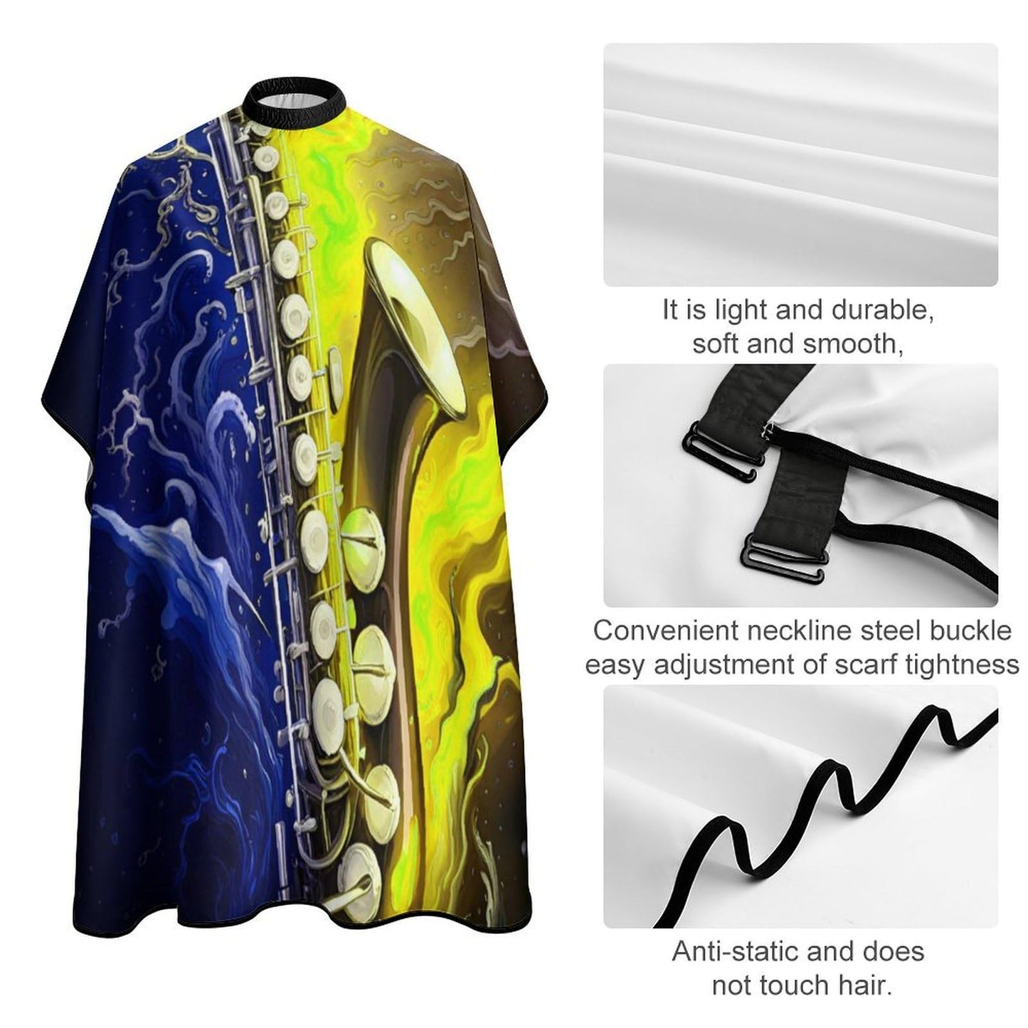 Extra Long Professional Salon Cape - Saxophone in Fire and Water Art Apron Haircuting Salon Cape Gown for Hair Cutting & Styling