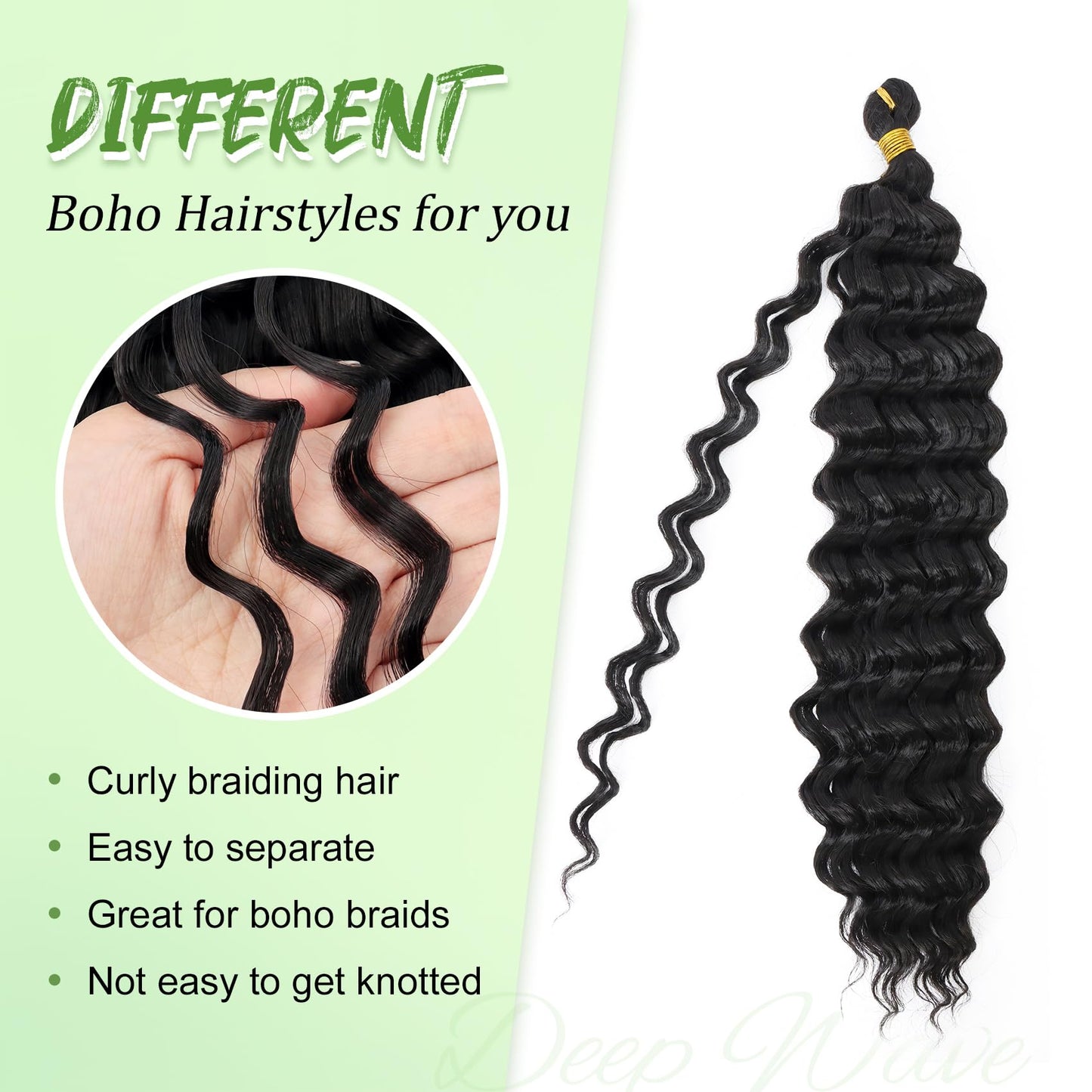 Eerya Long Curly Braiding Hair 18 Inch 2 Packs Ocean Wave Crochet Hair for Black Women Deep Wave Braiding Hair for Boho Braids (18 inch, 1B)