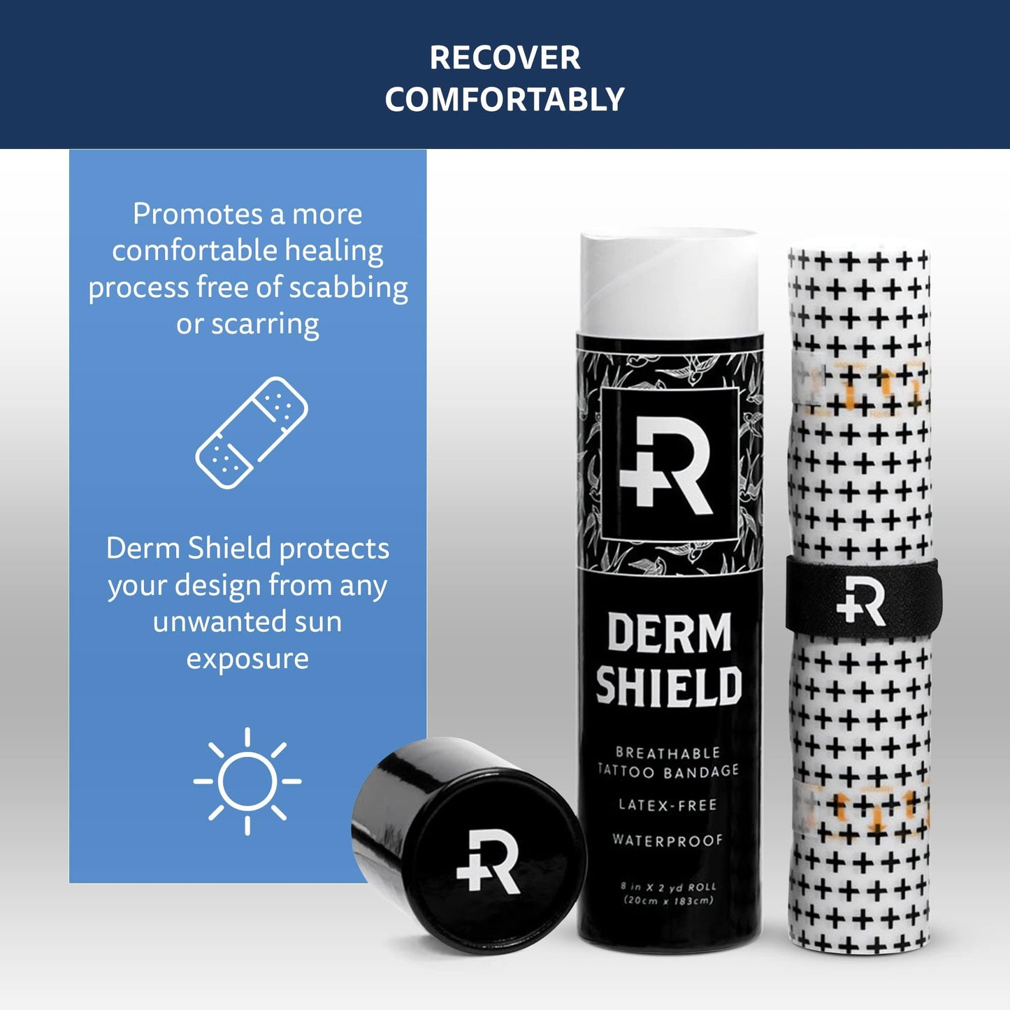 Recovery Aftercare Derm Shield Tattoo Cover Up Patch - Latex-Free & Waterproof Tattoo Aftercare Bandage - Transparent Matte Film - Breathable & Flexible - Promotes Healing & Skin Renewal (6" x 2 yd)