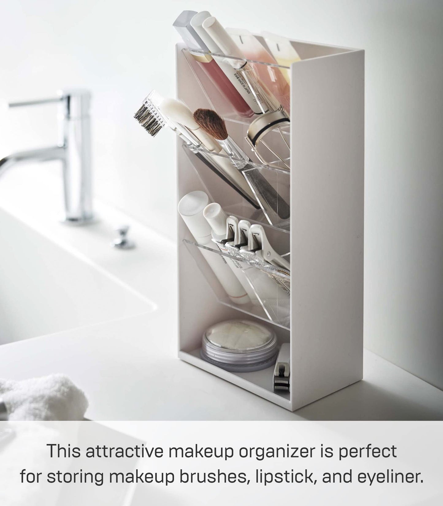 Yamazaki Home Tower Jewelry & Makeup Organizer, Standup Cosmetic Storage Box, Display Case - Angled - Abs Plastic