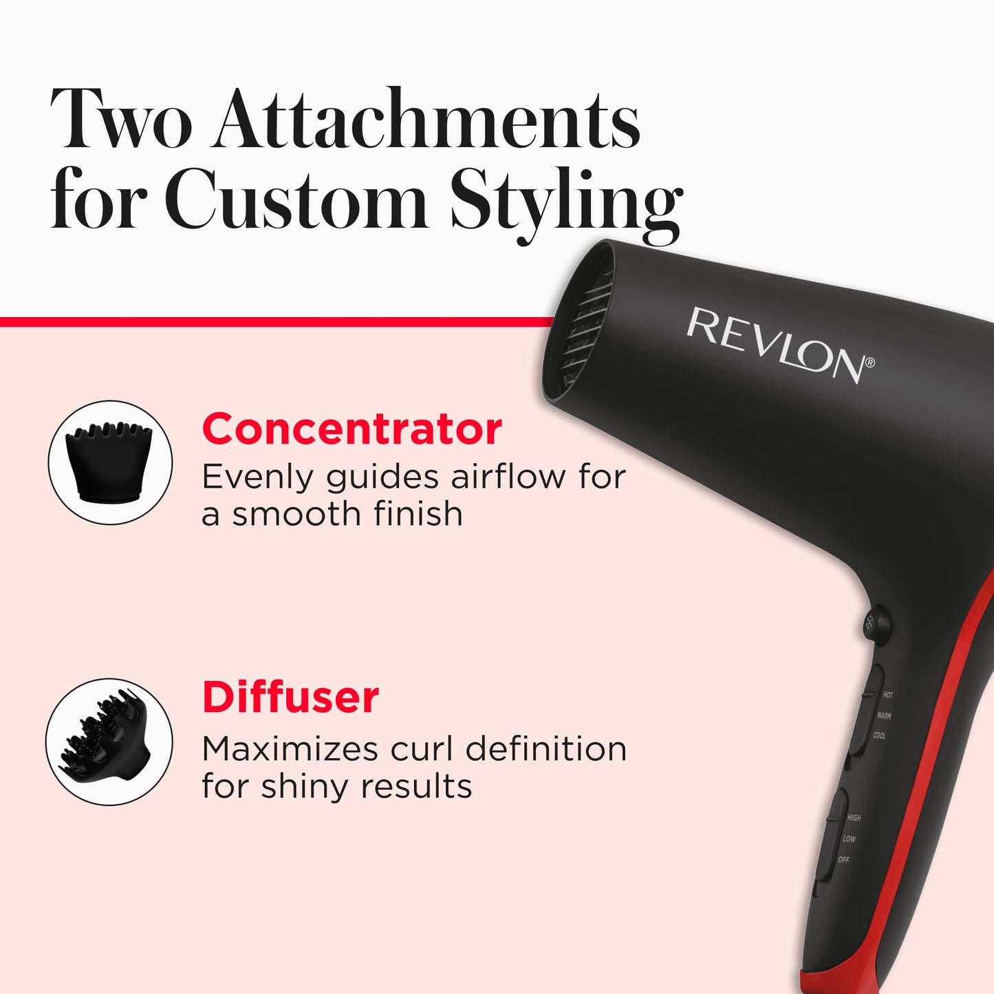 REVLON SmoothStay Coconut Oil Infused Hair Dryer with Diffuser, Blow Dryer with Diffuser and Concentrator Attachment, for Shinier, Smoother, Salon-Quality Hair