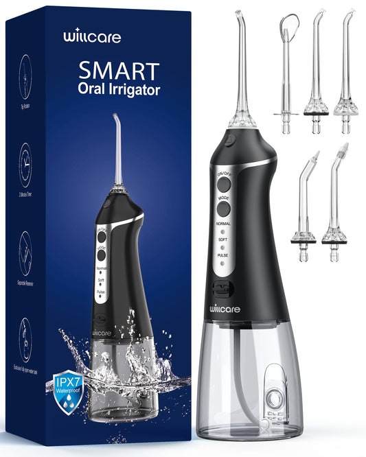 Water Dental Flosser, Portable Oral Irrigator with 10OZ Water Tank, 7X Deep Cleaning, 5 Nozzle Options, IPX7 Waterproof, Travel-Friendly