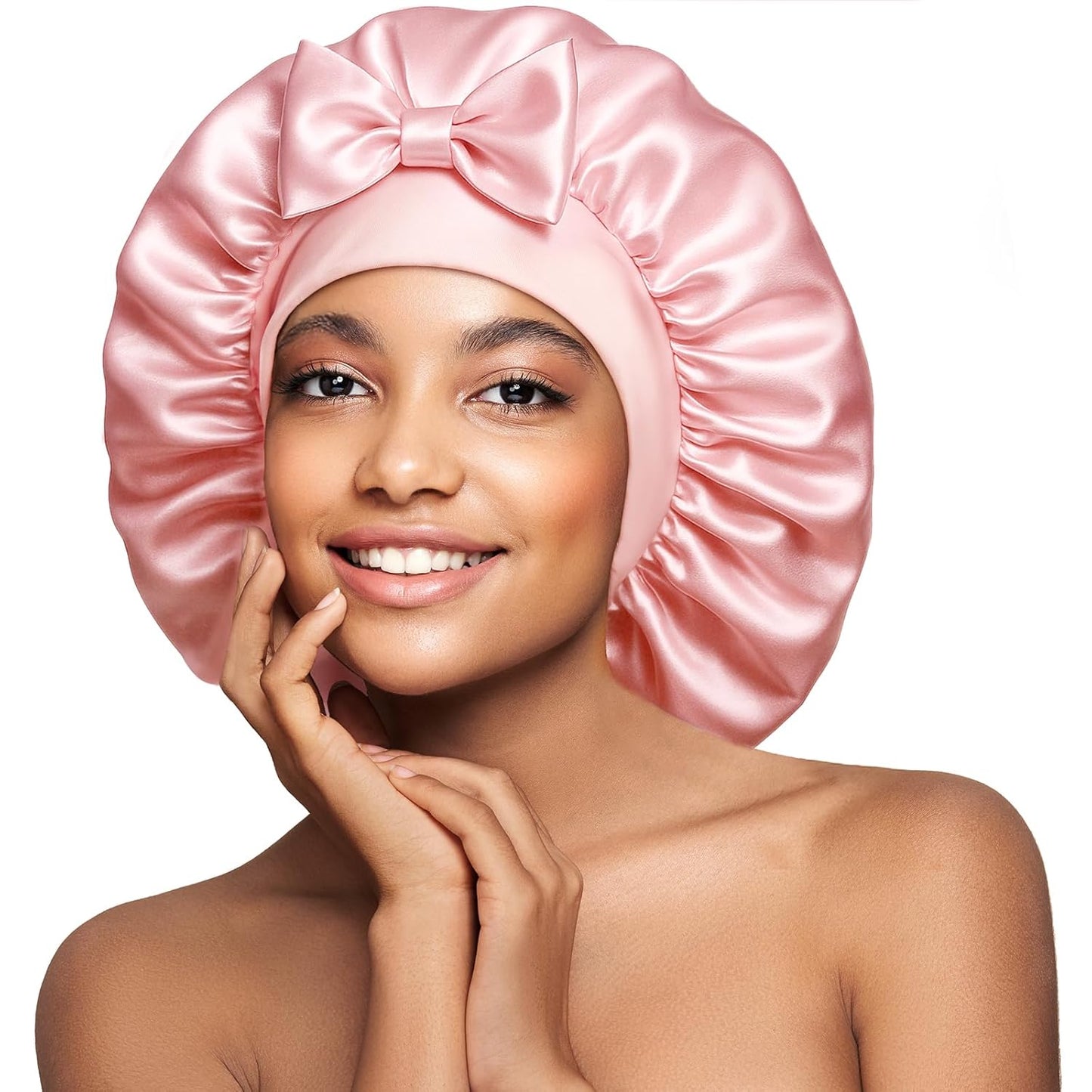 22 Momme Mulberry Silk Bonnet for Women - Double-Sided Non-Slip Sleep Cap for Long Curly Hair, Adjustable Band, Ebony
