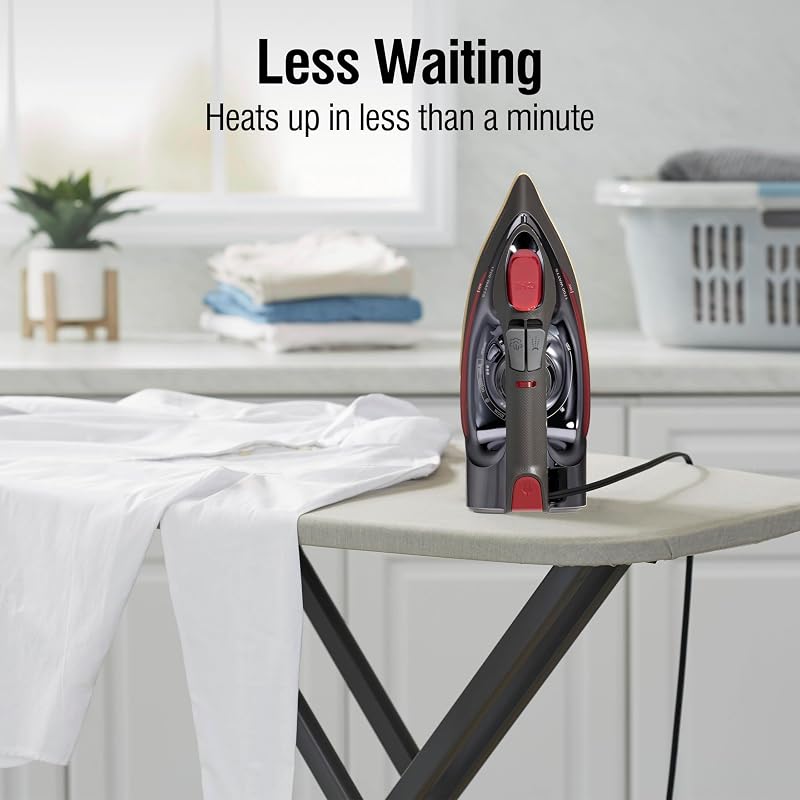 CHI 1700W Steam Iron for Clothes with Titanium-Infused Ceramic Soleplate - Retractable Cord, Black & Titanium